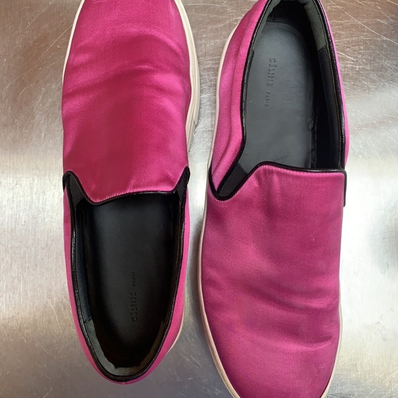 CELINE Fuchsia Pink Duchess Satin SLIP-ON Sneakers - Picture 1 of 7